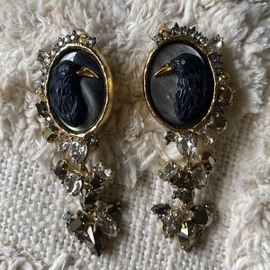 Early Alexis Bittar “Elements” Raven Cameo Clip-On Earrings
